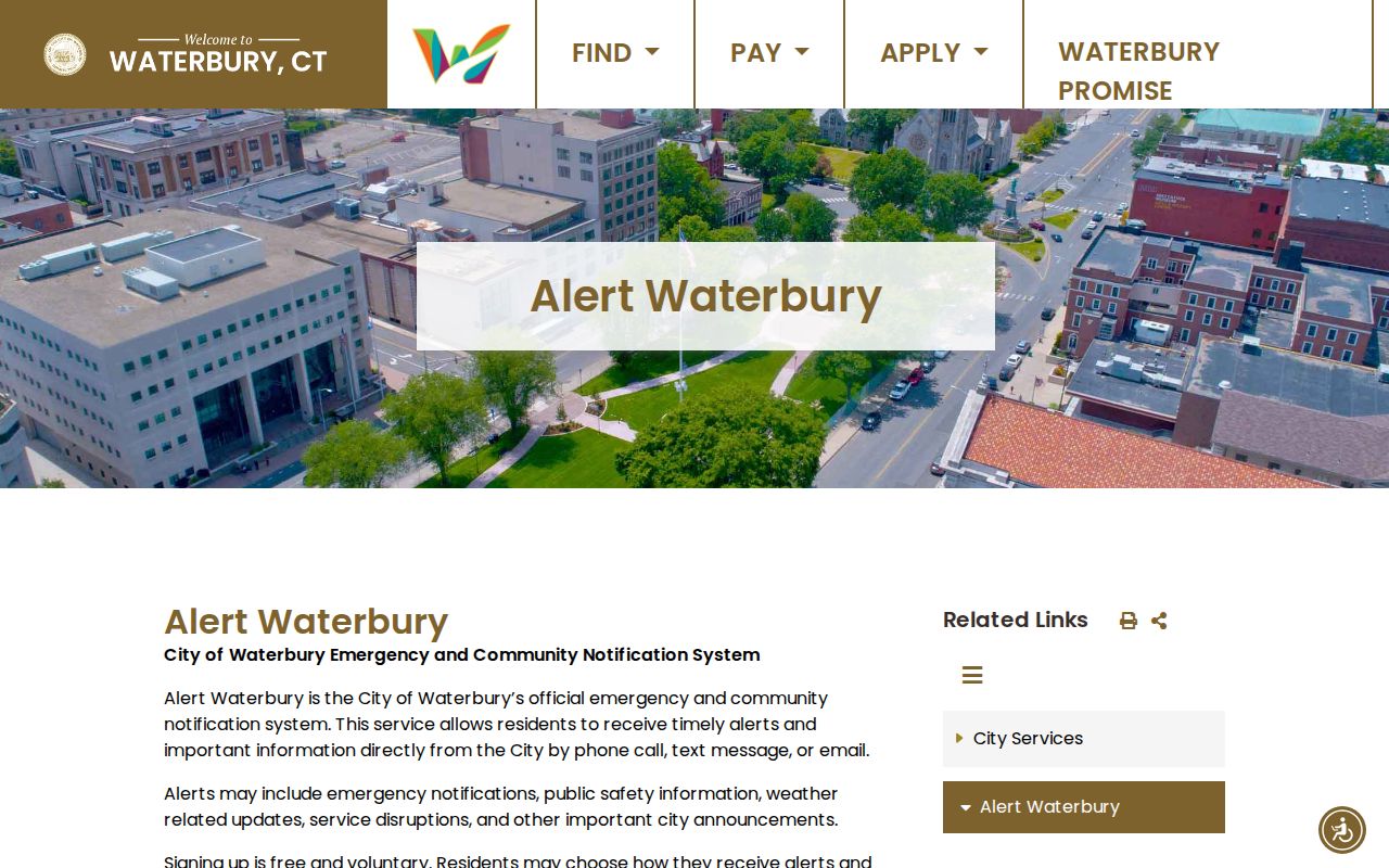 Alert Waterbury public safety notification interface for arrest-related notices